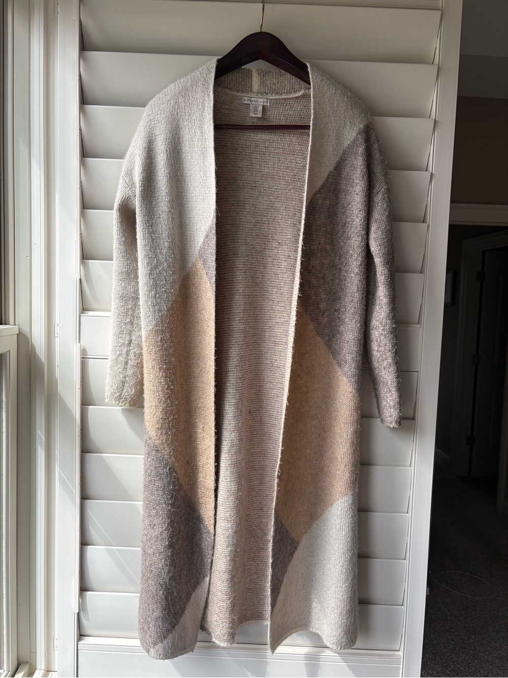 Sincerly Jules Neutral Geometric Colorblock Open Cardigan - Cream, Taupe, Beige